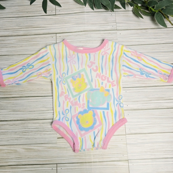 Banana Bunch Other - Banana Bunch Vintage Toddler Pastel "Jungle Friends" Bodysuit Size 12 Months